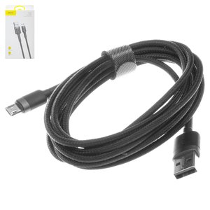 USB кабель Baseus Cafule, USB тип A, micro USB тип B, 200 см, 1,5 А, черный, двухсторонний micro USB тип B, в нейлоновой оплетке, #CAMKLF CG1