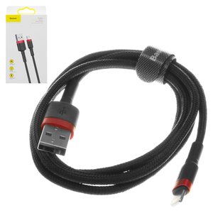 USB кабель Baseus Cafule, USB тип A, Lightning, 100 см, 2,4 А, черный, красный, в нейлоновой оплетке, #CALKLF B19