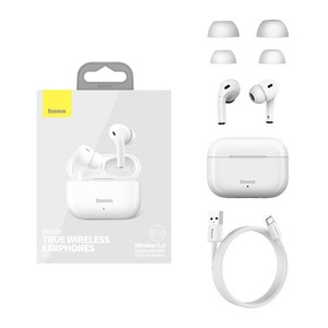 Гарнітура Baseus W3, вакуумна, бездротова, біла, із зарядним кейсом, з USB кабелем тип C, #NGW3 02