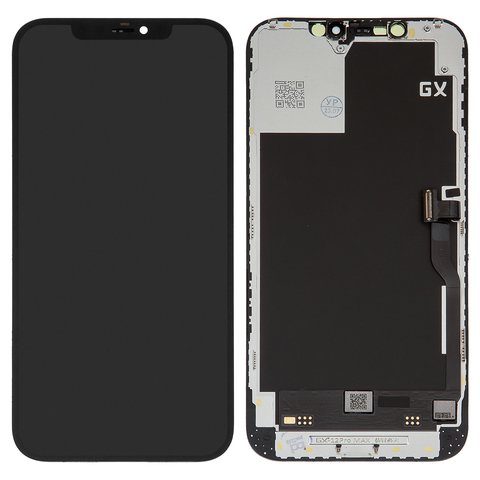 Дисплей для iPhone 12 Pro Max, черный, с рамкой, High Copy, с пластиками камеры и датчика приближения, OLED , OEM hard, GX