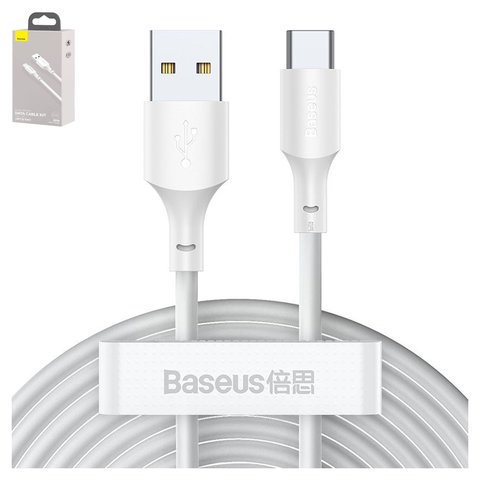 USB кабель Baseus Simple Wisdom Kit, USB тип C, USB тип A, 150 см, 40 Вт, 5 А, белый, 2 шт., #TZCATZJ 02