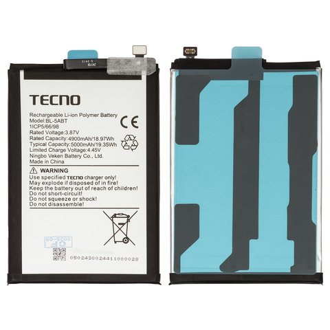 Акумулятор BL 5ABT для Tecno Spark 30 KL6 , Spark 30C, Li Polymer, 3,87 B, 5000 мАг, Original PRC 