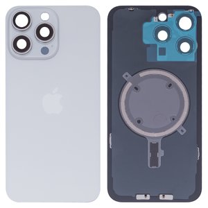 Задняя панель корпуса для iPhone 15 Pro Max, белая, со стеклом камеры, High Copy