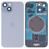 Задня панель корпуса для iPhone 15, блакитна, із склом камери, High Copy