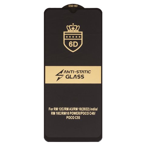 Захисне скло ESD 6D для Xiaomi Poco C40, Poco C55, Redmi 10C, Redmi 11A, Redmi 12C, сумісне з чохлом, Full Glue, Anti Static, без упаковки , чорний