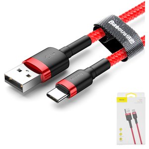 USB Cable Baseus Cafule, USB type A, USB type C, 100 cm, 3 A, red, nylon braided  #CATKLF B09
