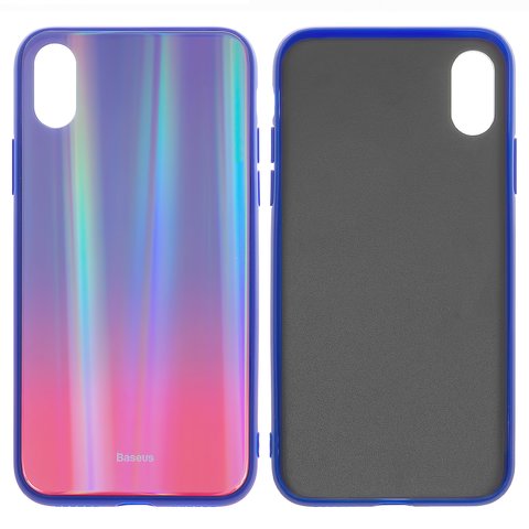 Case Baseus compatible with iPhone X, red, dark blue, with iridescent color, silicone, glass  #WIAPIPHX XC39