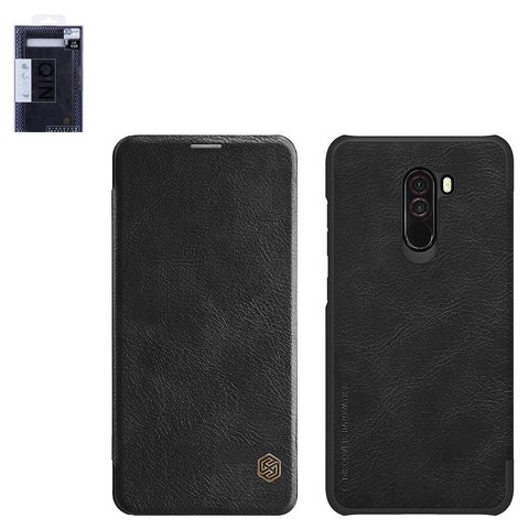 Case Nillkin Qin leather case compatible with Xiaomi Pocophone F1, black, flip, PU leather, plastic, M1805E10A  #6902048163614