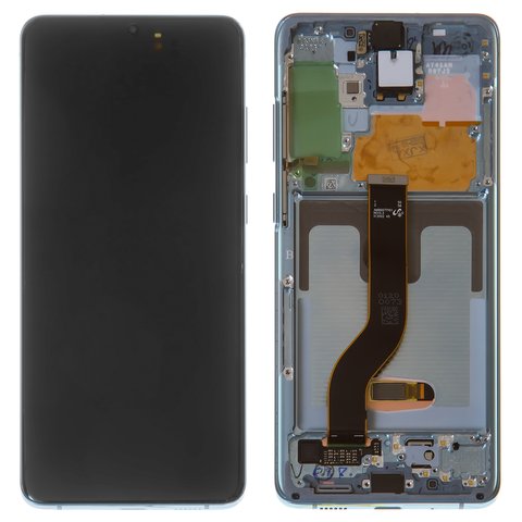 LCD compatible with Samsung G985 Galaxy S20 Plus, G986 Galaxy S20 Plus 5G, dark blue, with frame, Original PRC , aura blue 