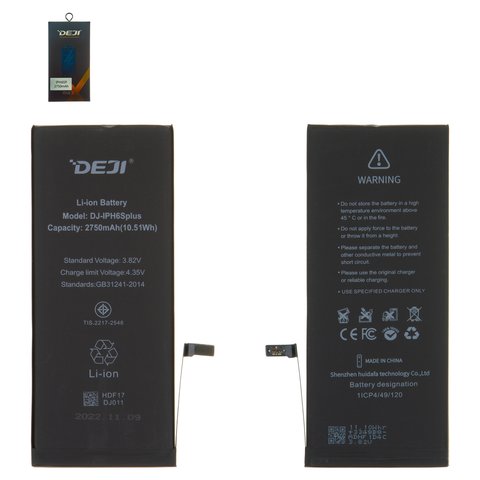 Batería Deji puede usarse con Apple iPhone 6S Plus, Li ion, 3.82 V, 2750 mAh, original IC