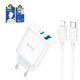 Mains Charger Hoco C105A, (20 W, Power Delivery (PD), white, with cable USB type C to Lightning for Apple, 2 outputs) #6931474782939
