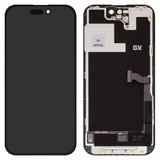 Pantalla LCD puede usarse con iPhone 14 Pro, negro, con marco, HC, sin microchip, (OLED), GX OEM hard