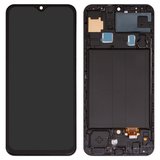 LCD compatible with Samsung A305F/DS Galaxy A30, A505F/DS Galaxy A50, A507F/DS Galaxy A50s, (black, with wide edge, with frame, Copy, (TFT))