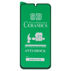Protective Film Ceramics compatible with Samsung A346 Galaxy A34 5G, black, Full Glue, compatible with case, the layer of glue is applied to the entire surface of the glass 