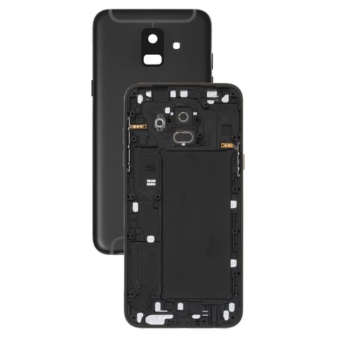 Panel trasero de carcasa puede usarse con Samsung A600F Dual Galaxy A6 2018 , negra, con vidrio de cámara, con botones laterales
