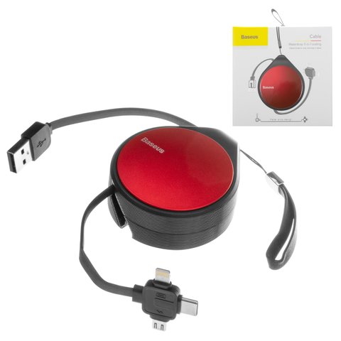 Cable USB universal Baseus Waterdrop Scaling, plano, para cargar el teléfono, corredizo, 3 en 1, rojo, negro, USB tipo A, USB tipo C, micro USB tipo B, Lightning, 1.5 A, #CAMLT EP09