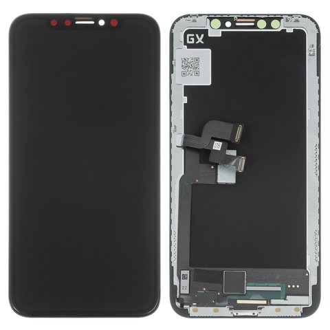 Pantalla LCD puede usarse con Apple iPhone X, negro, con marco, HC, con plásticos de cámara y sensor de acercamiento, OLED , GX OEM soft