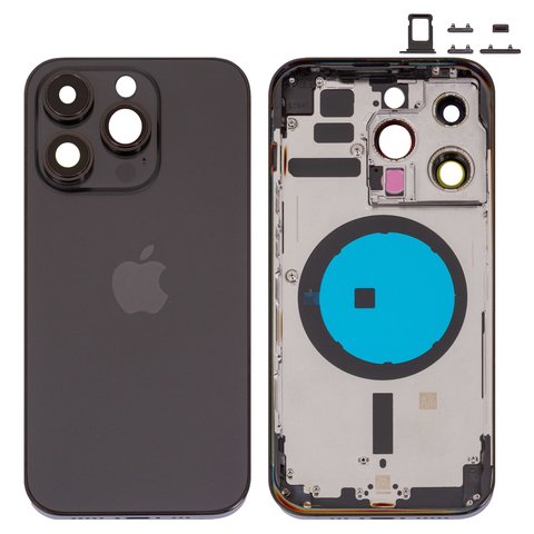 Carcasa puede usarse con iPhone 14 Pro, negro,  con sujetador de tarjeta SIM, con botones laterales, Original PRC , EU Version, space black