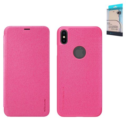 Чехол Nillkin Sparkle laser case для iPhone X, iPhone XS, розовый, с отверстием под логотип, книжка, пластик, PU кожа, #6902048147409