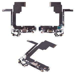 Шлейф для iPhone 15 Pro, коннектора зарядки, черный, с микрофоном, HC