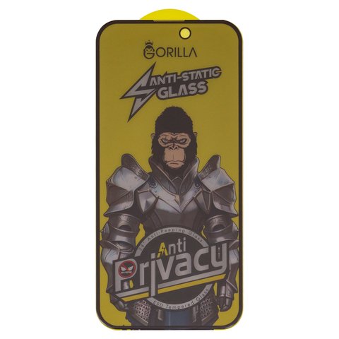 Захисне скло для Apple iPhone 15 Pro, сумісне з чохлом, Full Glue, Anti Static, Anti Peeping, чорний, gorilla