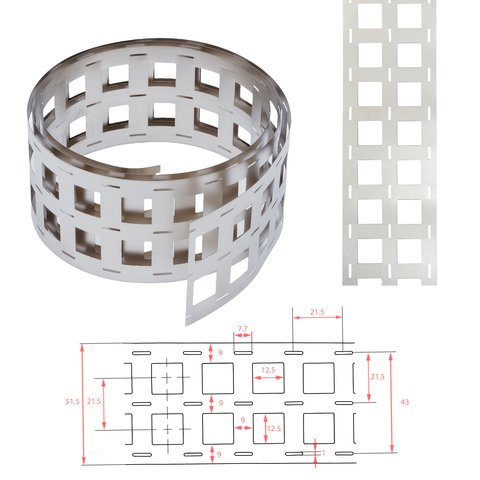 Стрічка нікелева для зварювання акумуляторів 21700 3P, 0,3 мм, 21,5 мм, 1 м, нікельована сталь